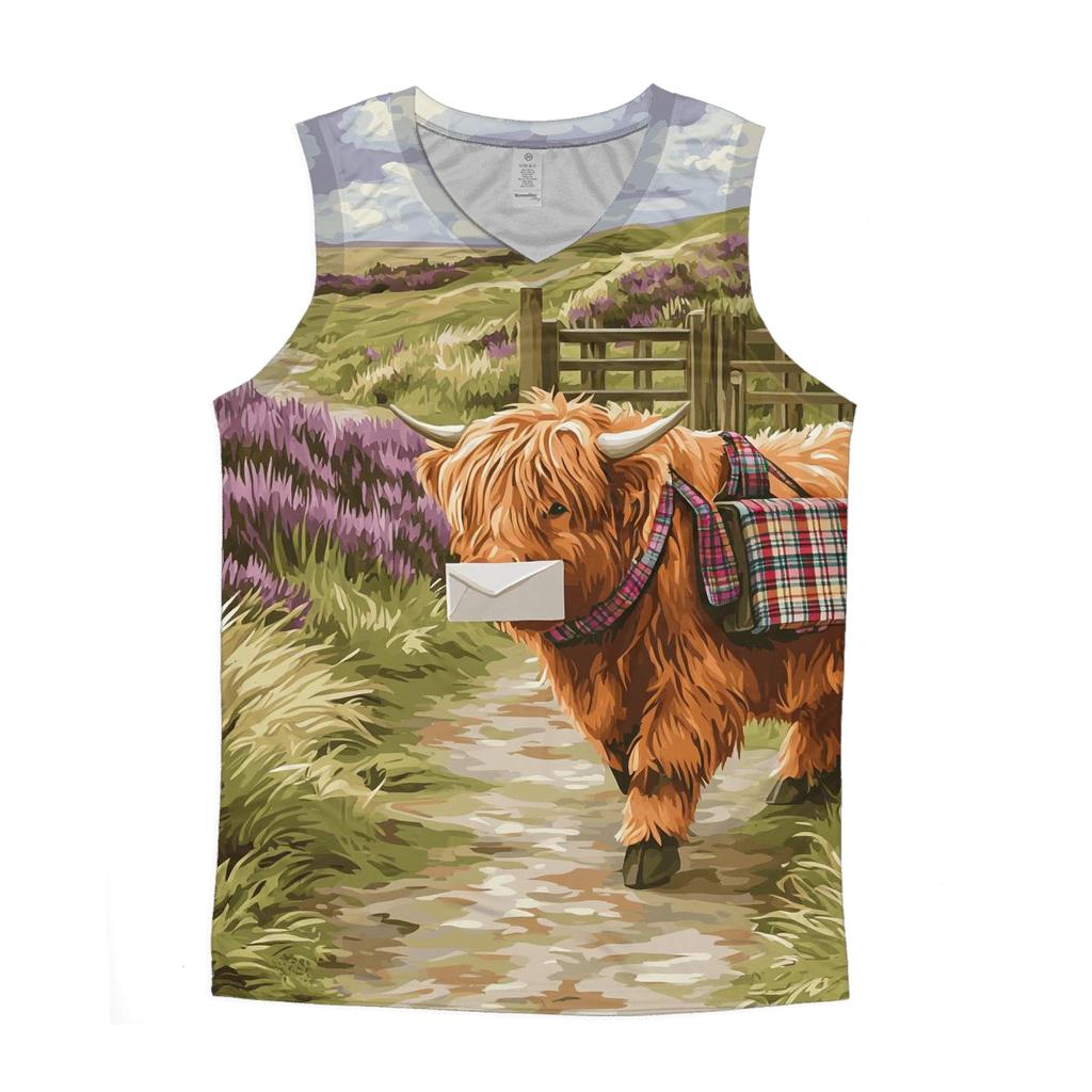 Highland Cow Mail Carrier On The Moor custom tank tops