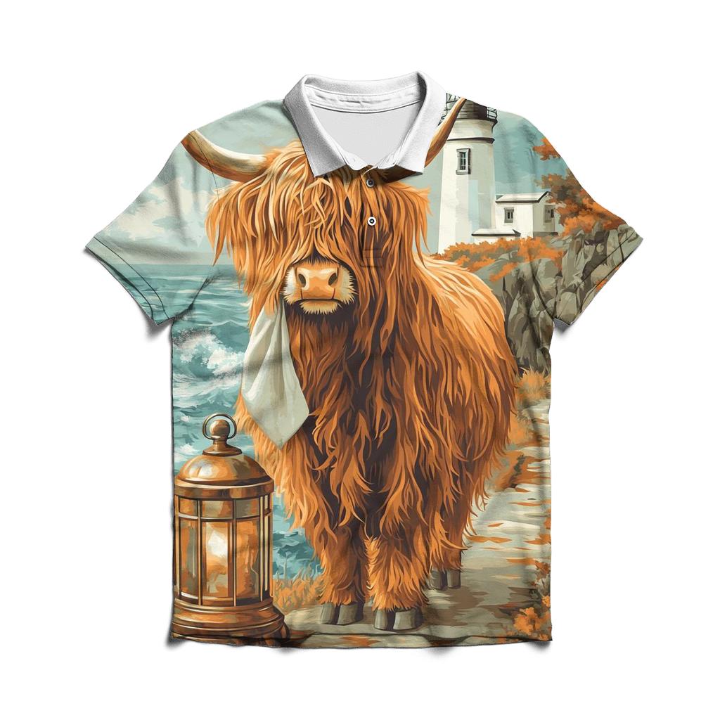 Highland Cow Lighthouse Keeper casual sports polo shirts