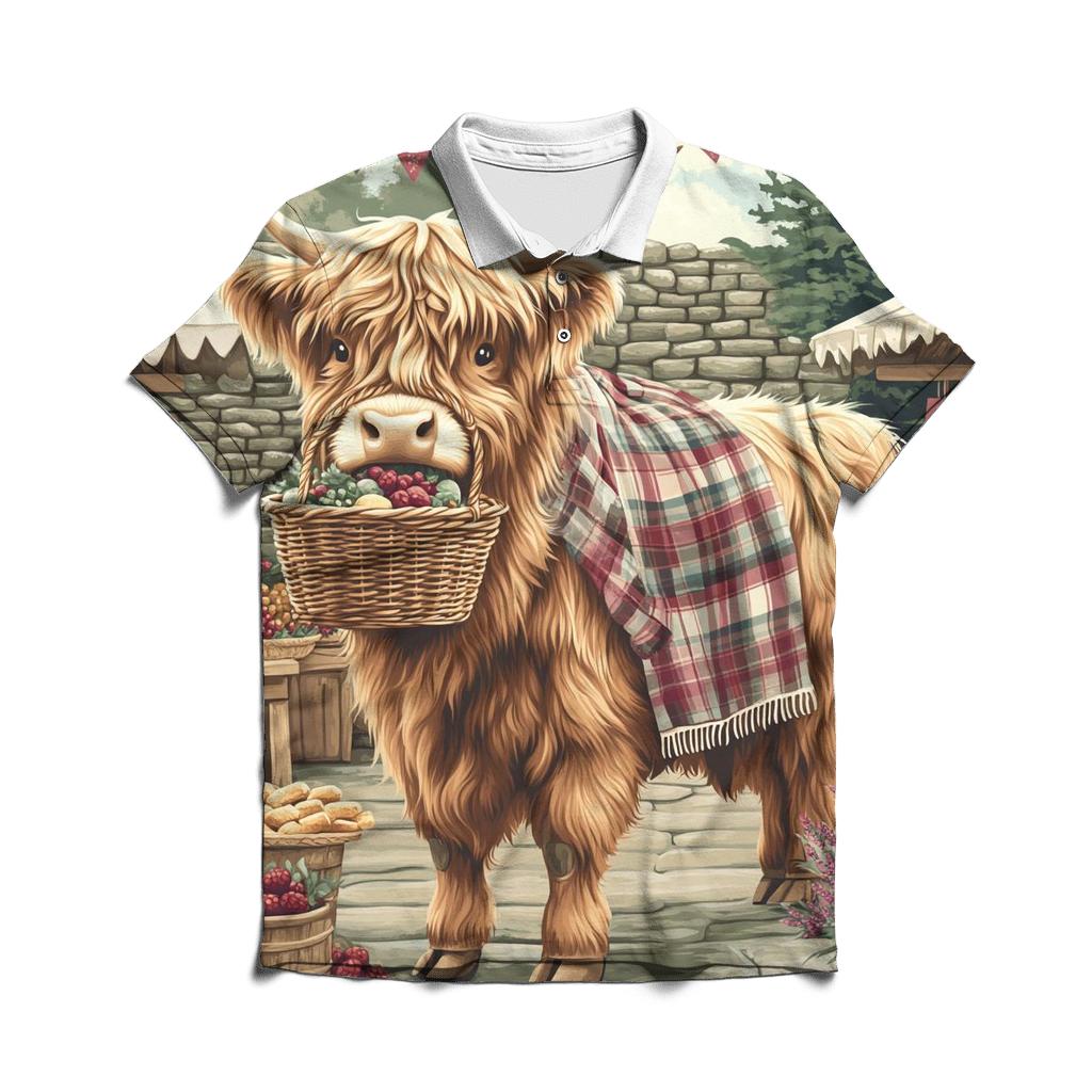 Market Day With Highland Cow Charm personalized polo shirts