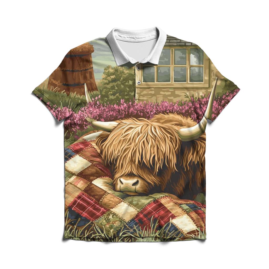 Tartan Quilt Highland Cow Companion branded logo polo shirts