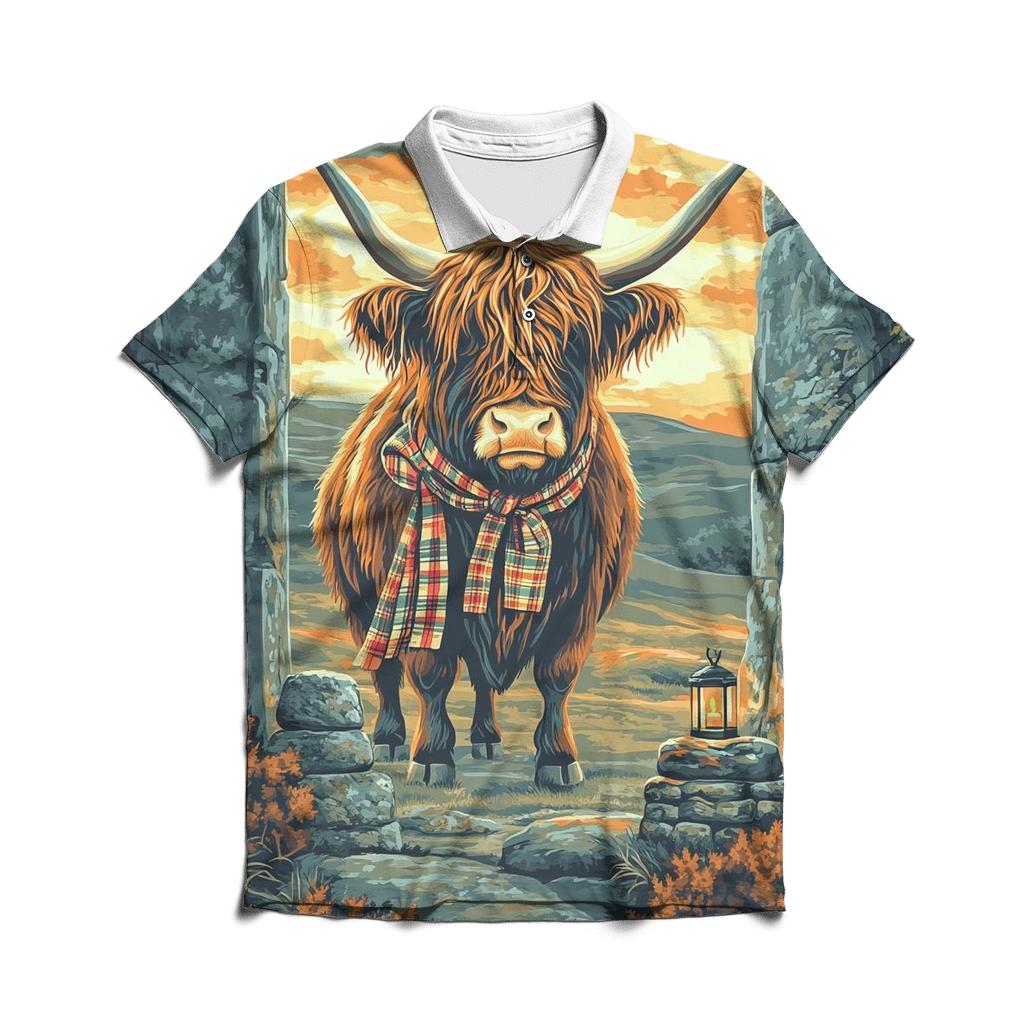 Stone Circle Highland Cow Sentinel stylish collar polo tees