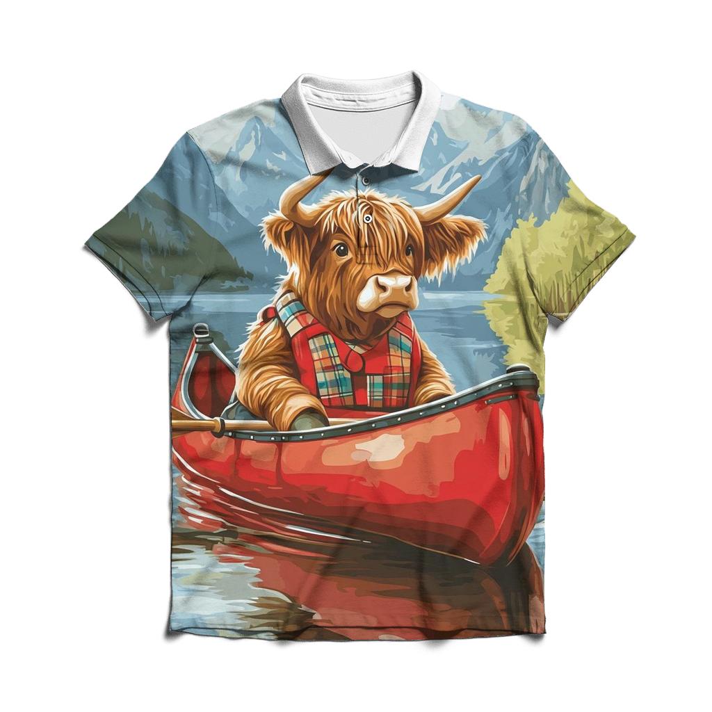 Highland Cow Canoe On The Quiet Loch stylish collar polo tees