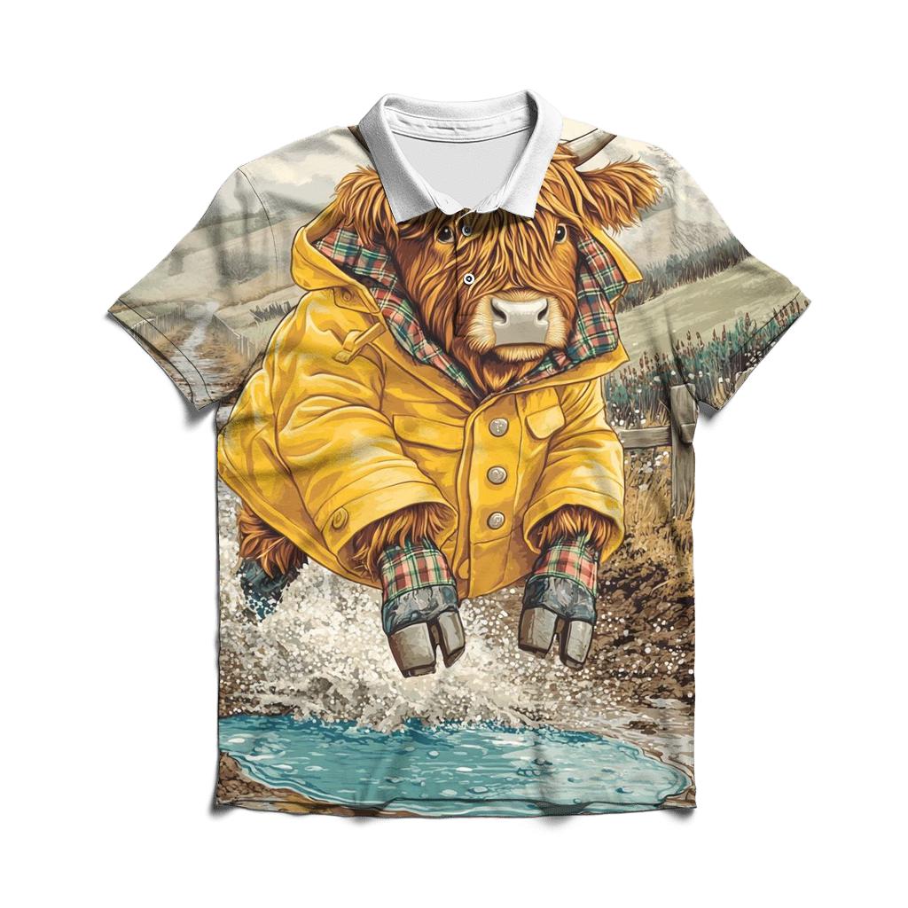 Highland Cow Raincoat And Puddle Jumps premium cotton polo shirts