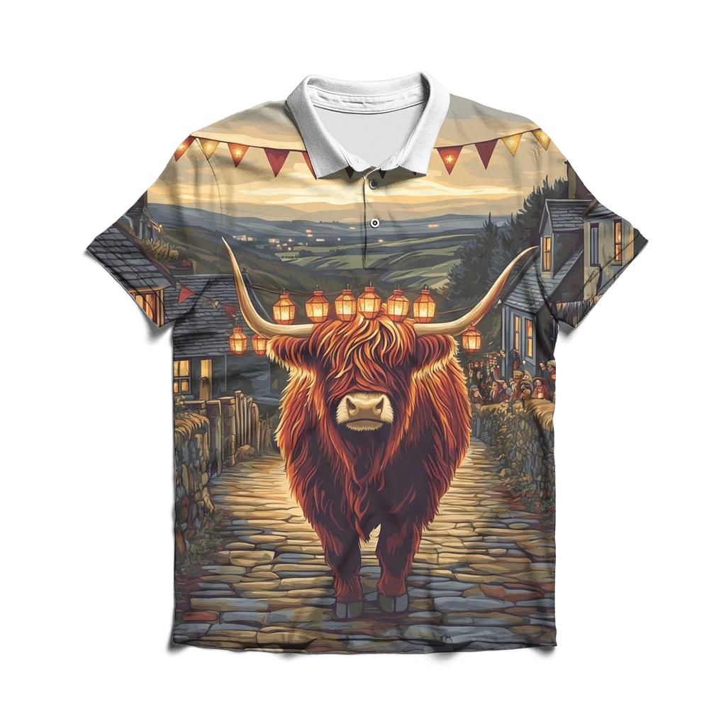 Lantern Festival Highland Cow Parade designer slim fit polos