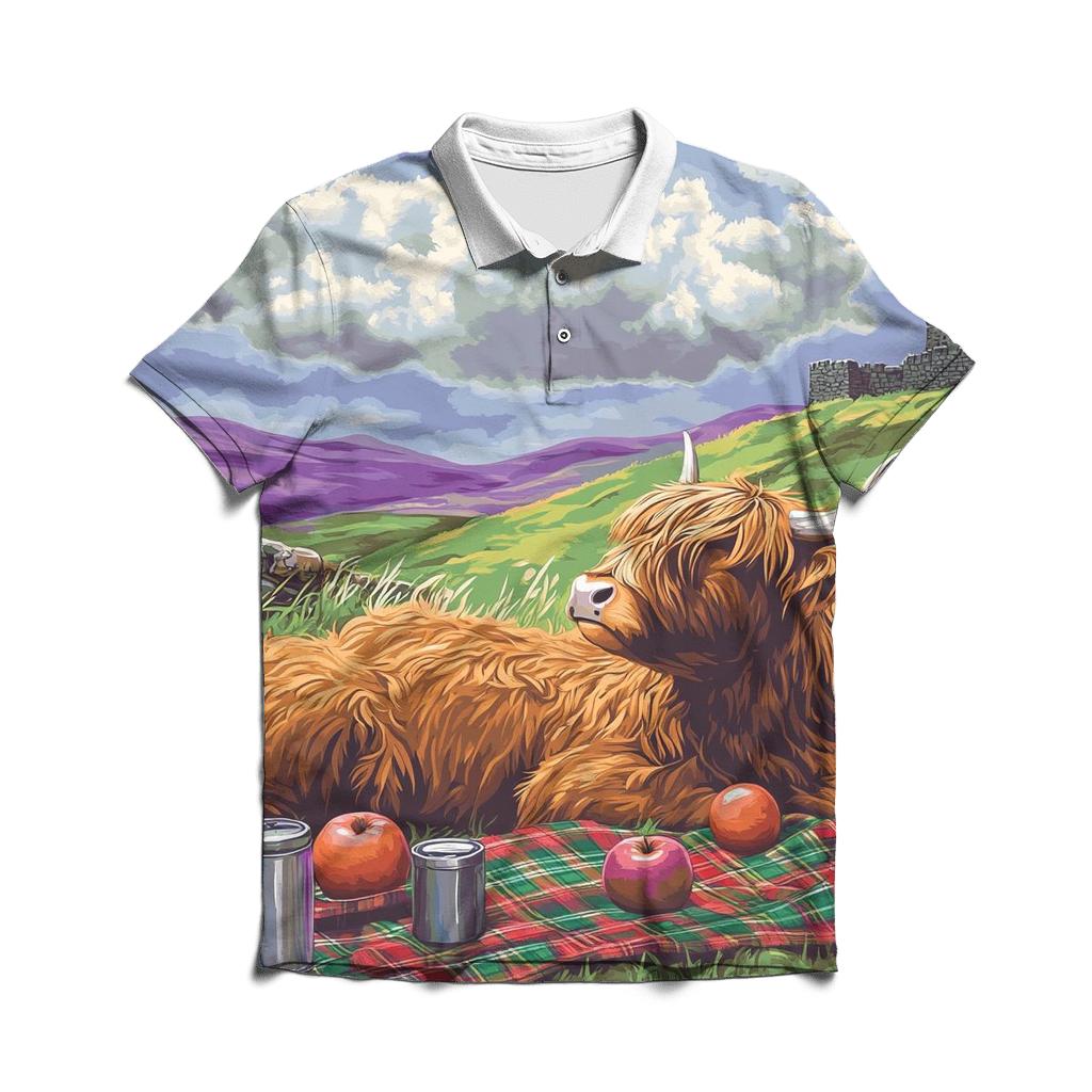 Highland Cow Cloud Watching Picnic classic pique polos