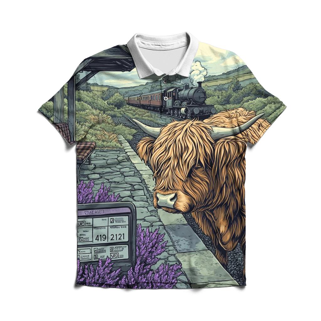 Highland Cow At The Old Railway Halt classic pique polos