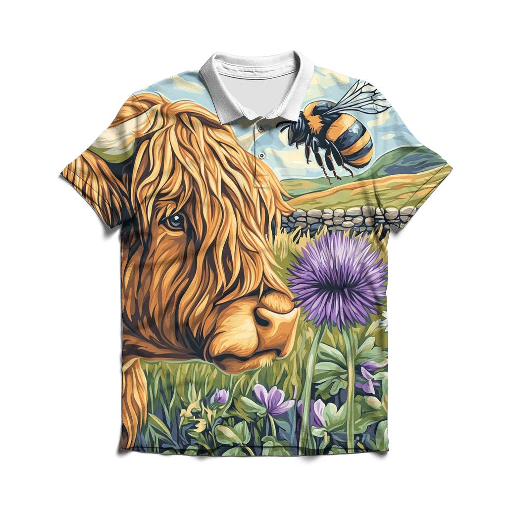 Highland Cow Bee Friend Meadow custom polo shirts