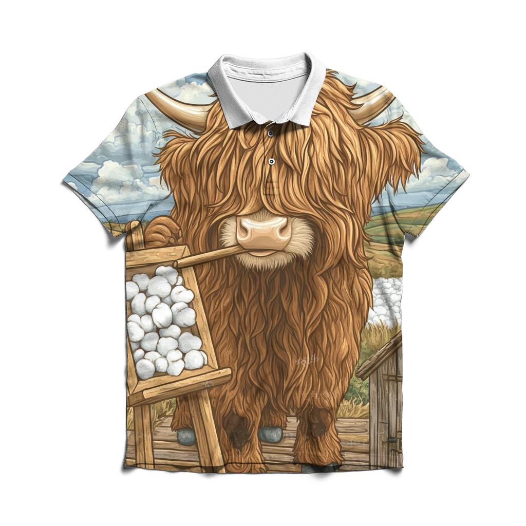 Highland Cow At The Bog Cotton Studio personalized polo shirts