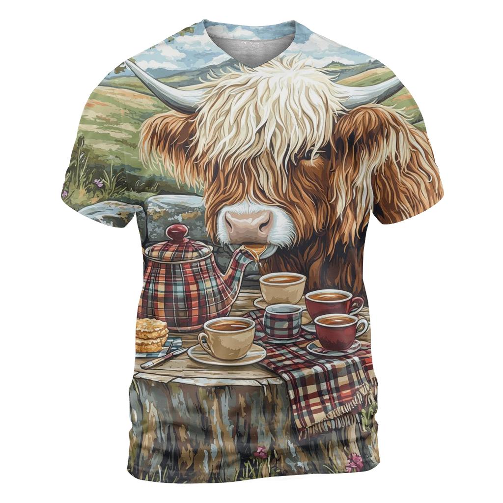 Storybook Tea Time Highland Cow personalized full print shirts