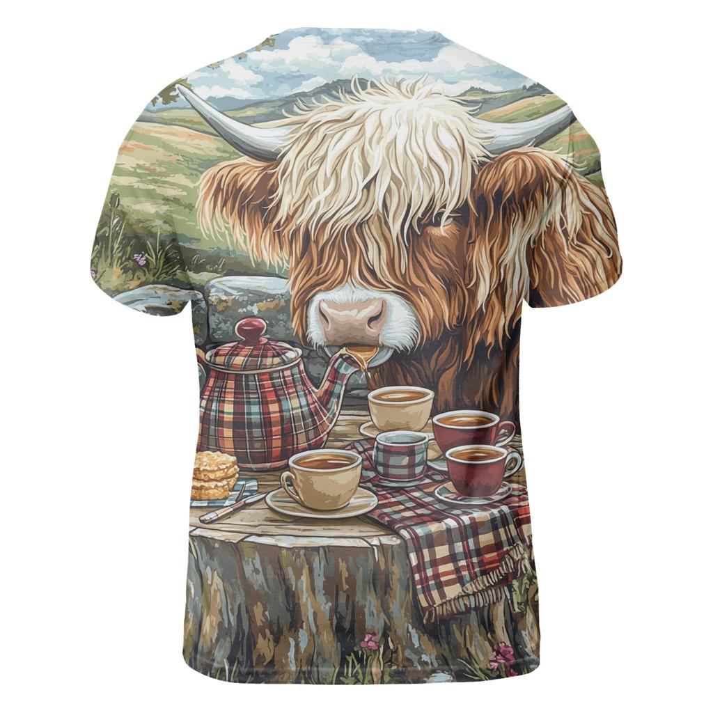 Storybook Tea Time Highland Cow personalized full print shirts