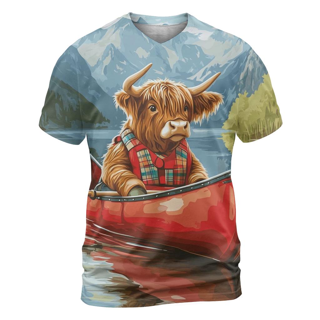 Highland Cow Canoe On The Quiet Loch artistic all-over print tops
