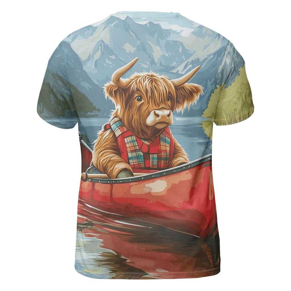 Highland Cow Canoe On The Quiet Loch artistic all-over print tops