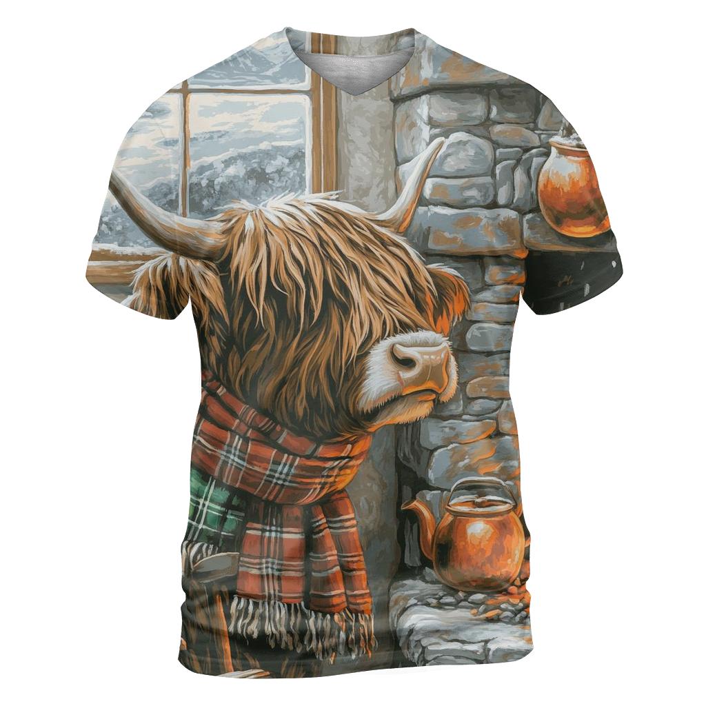 Winter Hearth Highland Cow Portrait unique graphic print tees