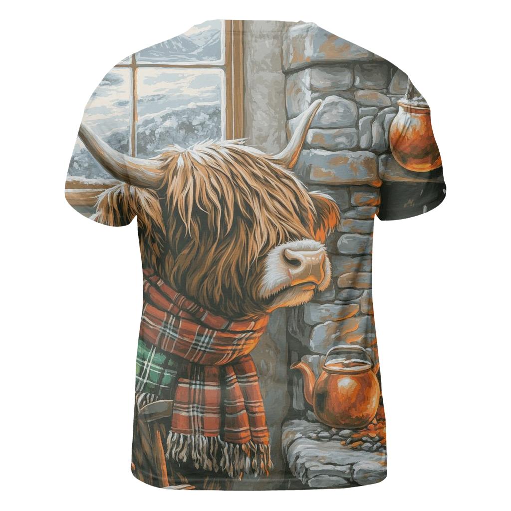 Winter Hearth Highland Cow Portrait unique graphic print tees