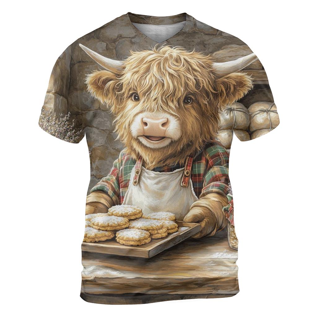 Highland Cow Baker At The Oatcake Stall statement graphic shirts