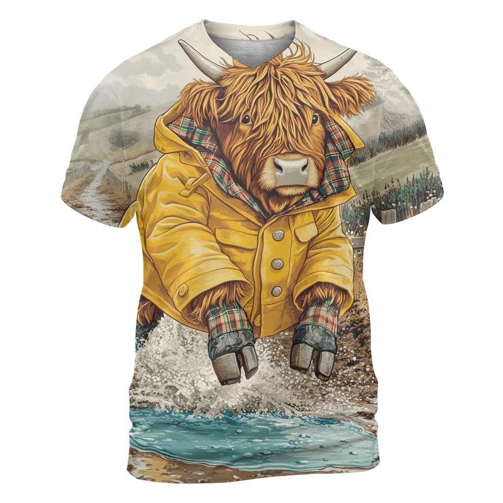 Highland Cow Raincoat And Puddle Jumps artistic all-over print tops