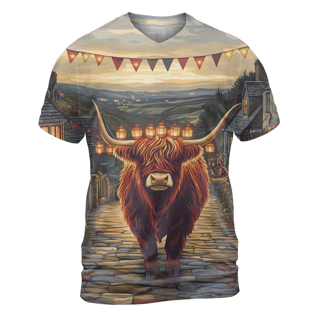 Lantern Festival Highland Cow Parade creative print fashion shirts