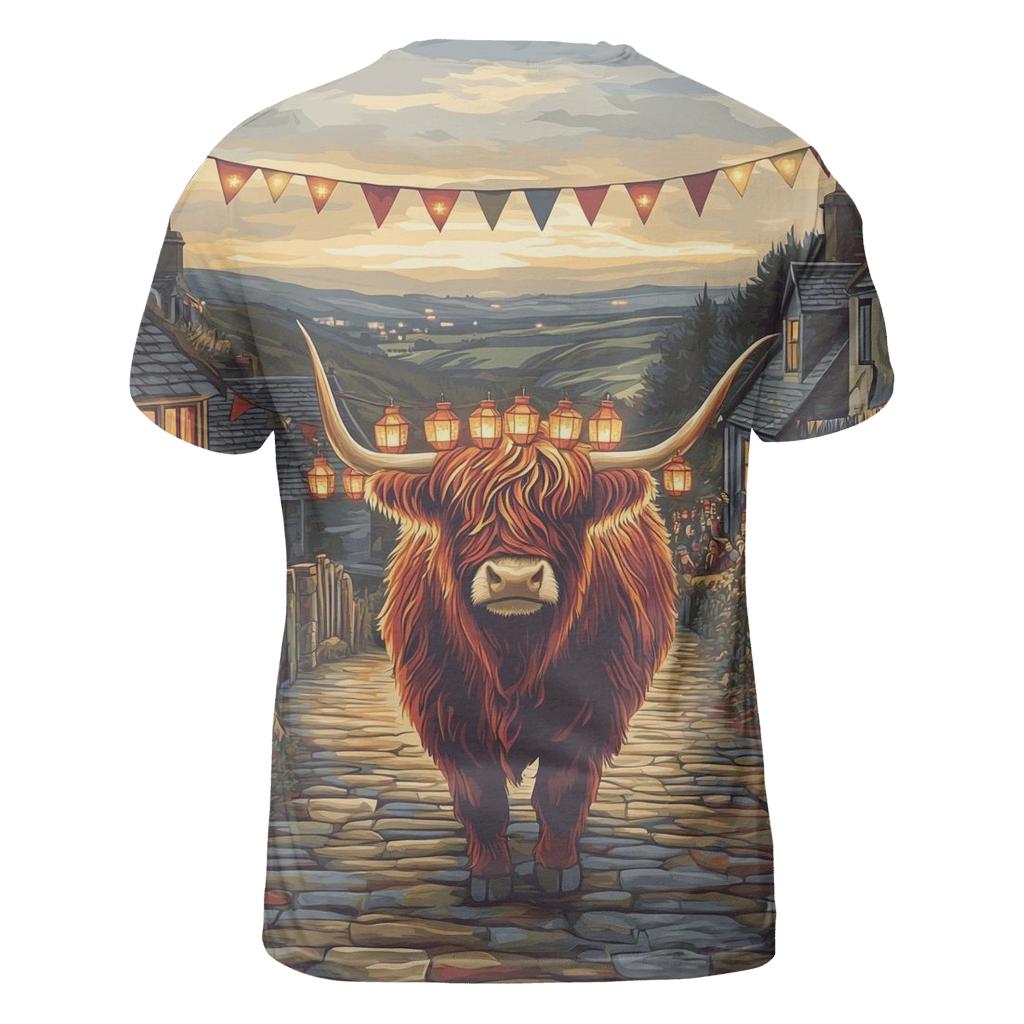 Lantern Festival Highland Cow Parade creative print fashion shirts