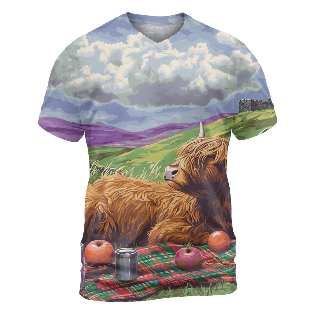 Highland Cow Cloud Watching Picnic trendy printed shirt styles