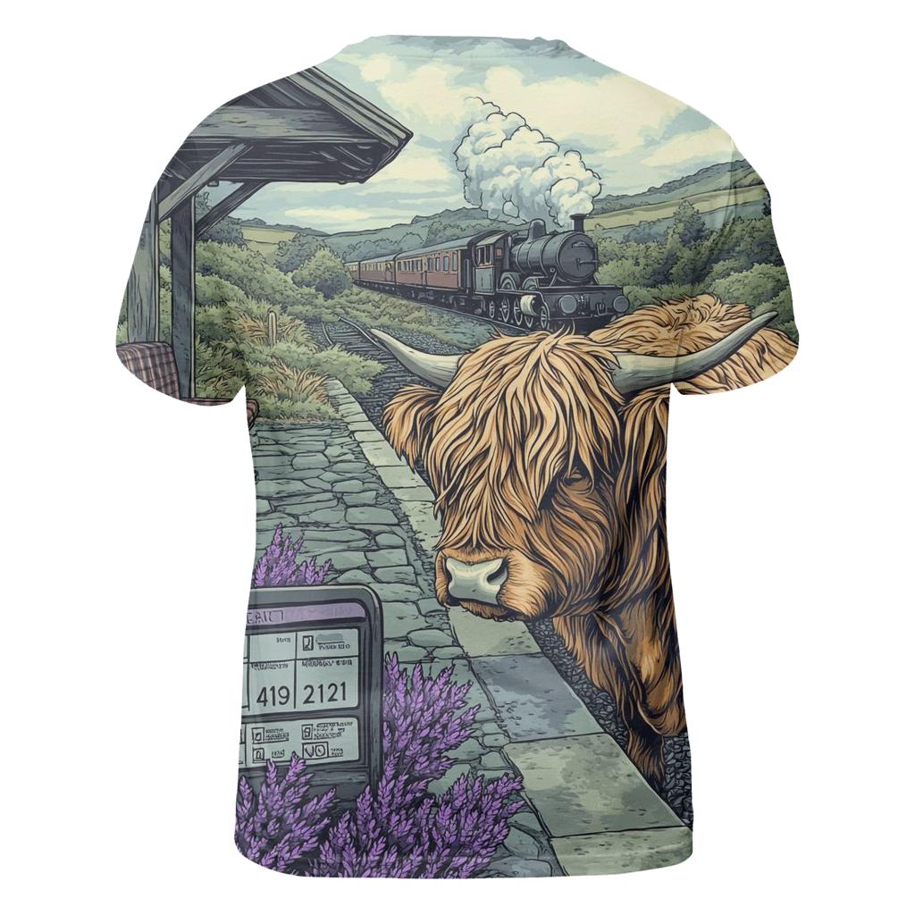 Highland Cow At The Old Railway Halt artistic all-over print tops