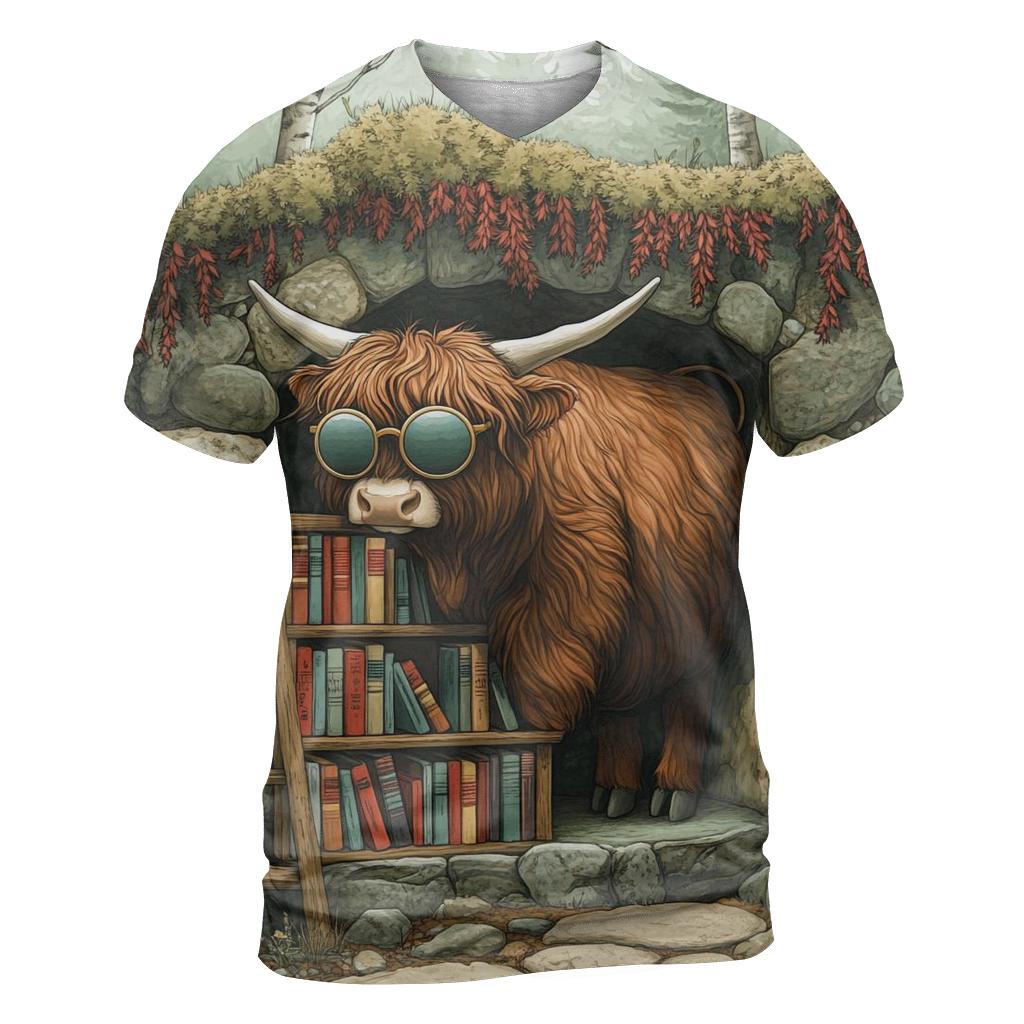Highland Cow And The Secret Glen Library statement graphic shirts