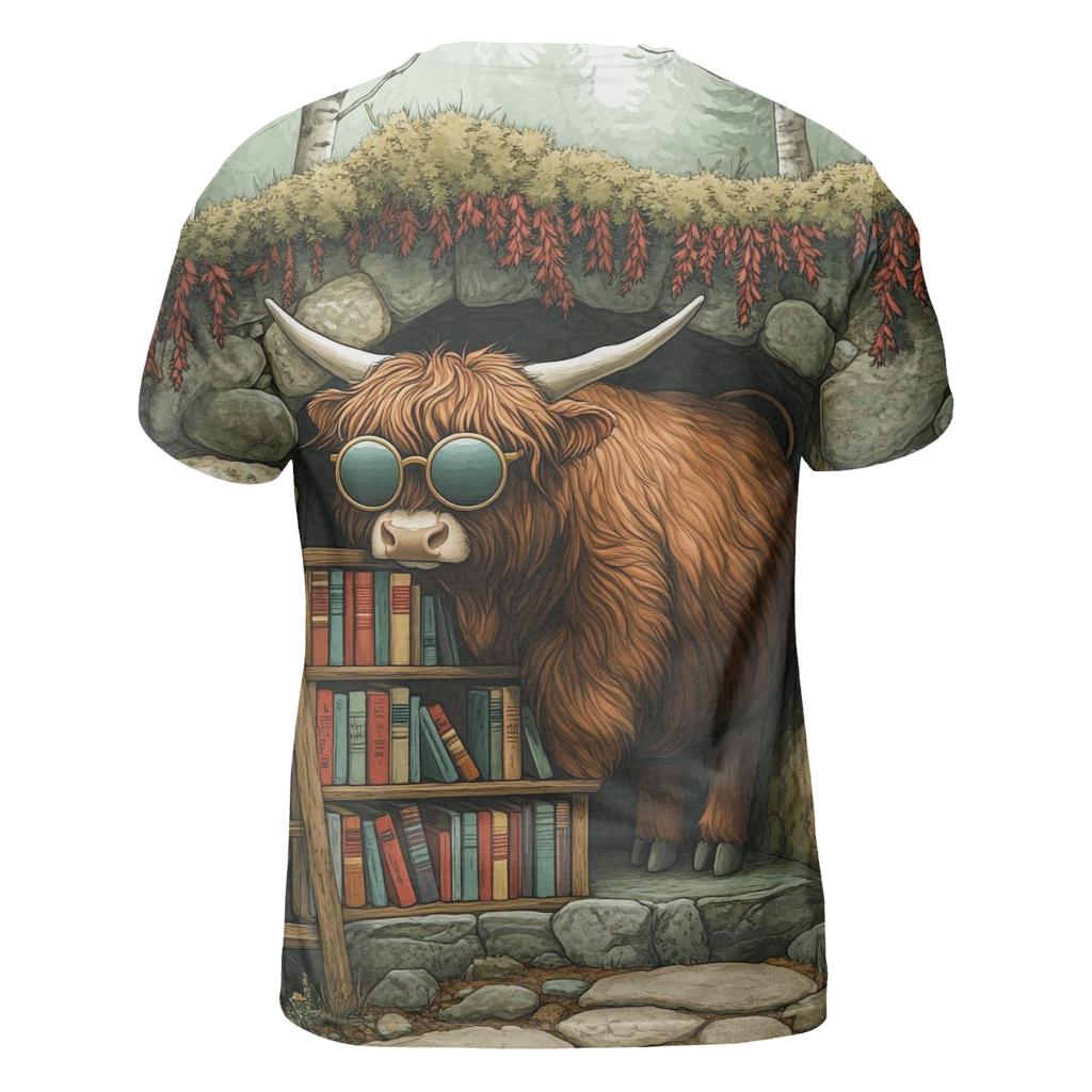 Highland Cow And The Secret Glen Library statement graphic shirts