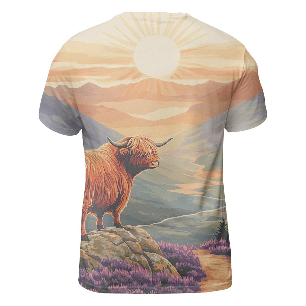 Highland Cow Sunrise On The Ridge trendy printed shirt styles