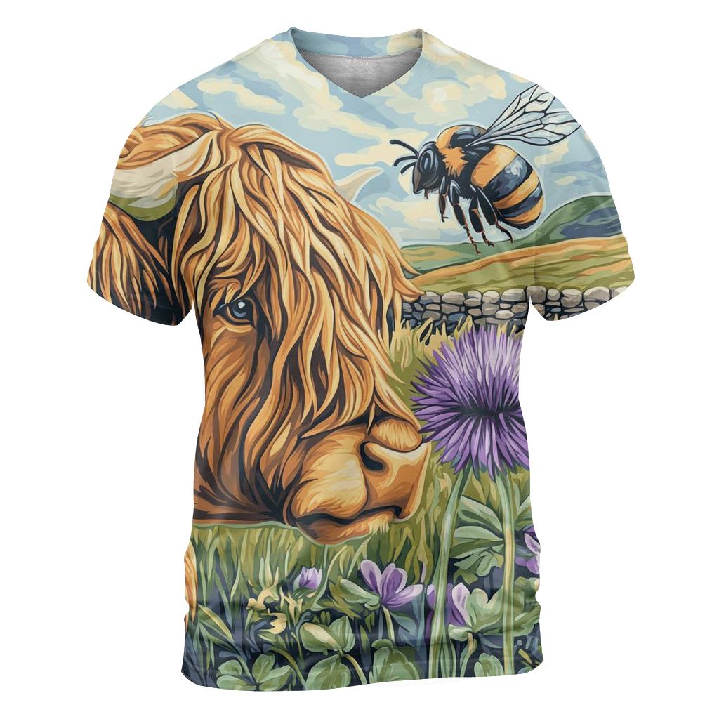Highland Cow Bee Friend Meadow statement graphic shirts
