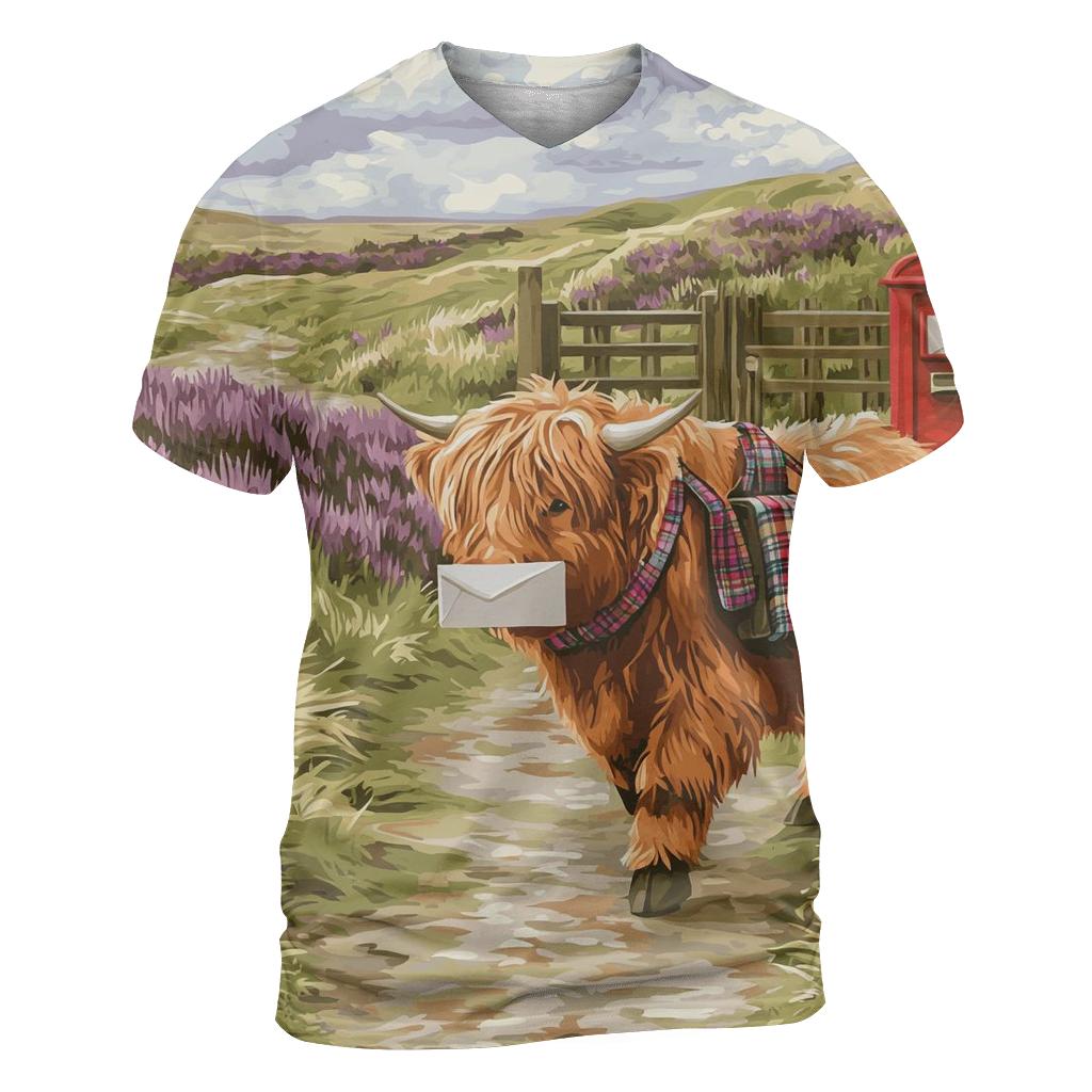 Highland Cow Mail Carrier On The Moor custom all-over print shirts