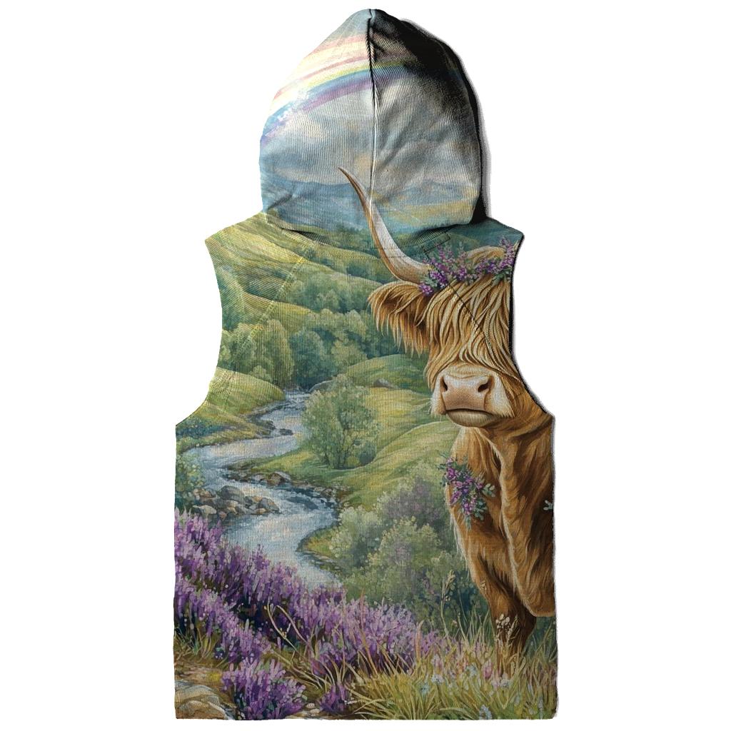 Highland Cow Under Heather Rainbows hoodie styles