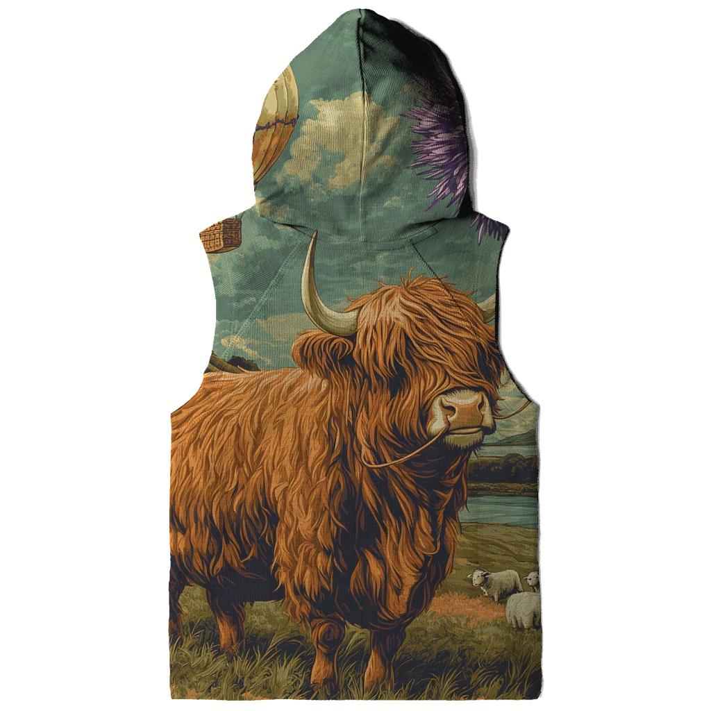 Highland Cow And The Floating Thistle Balloon designer hoodies