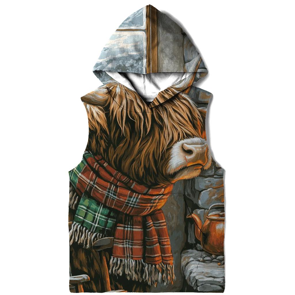 Winter Hearth Highland Cow Portrait embroidered hoodies