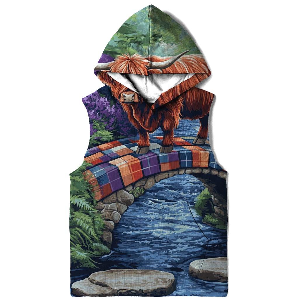 Highland Cow On The Tartan Bridge pullover hoodies