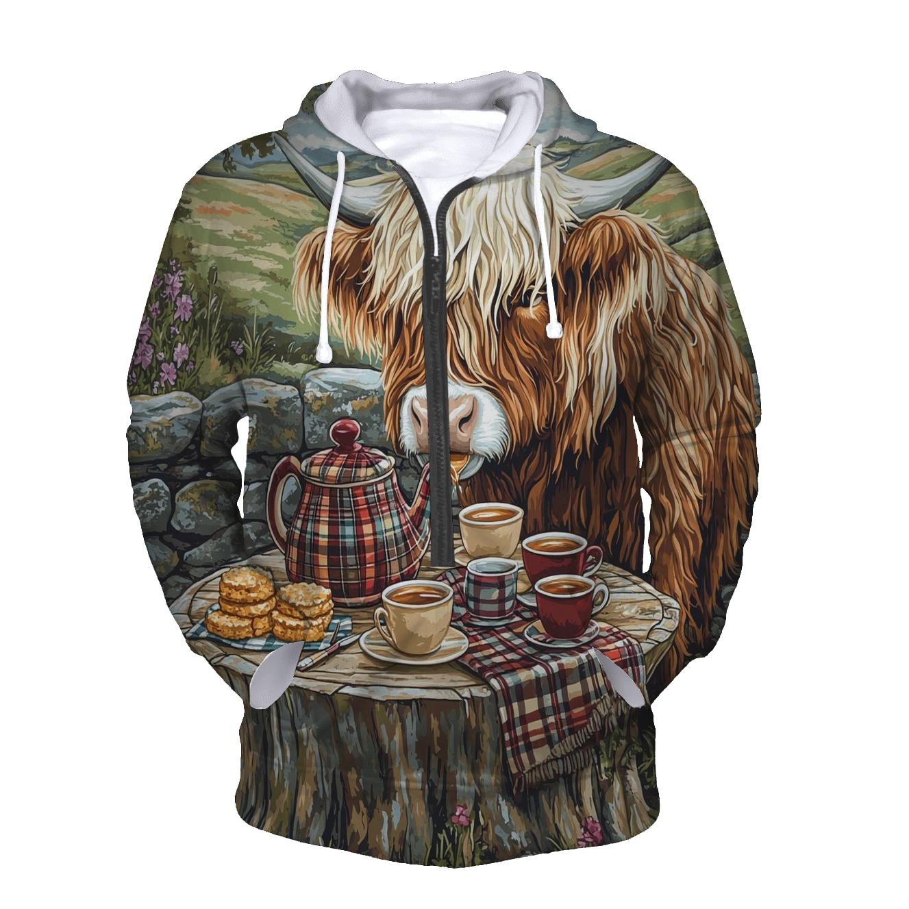 Storybook Tea Time Highland Cow hoodie trends