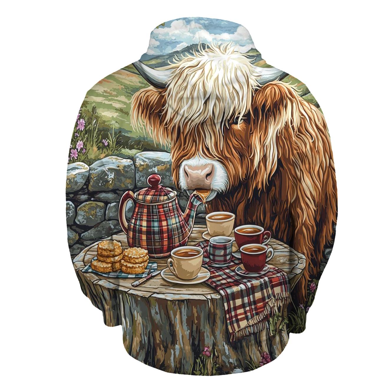 Storybook Tea Time Highland Cow hoodie trends