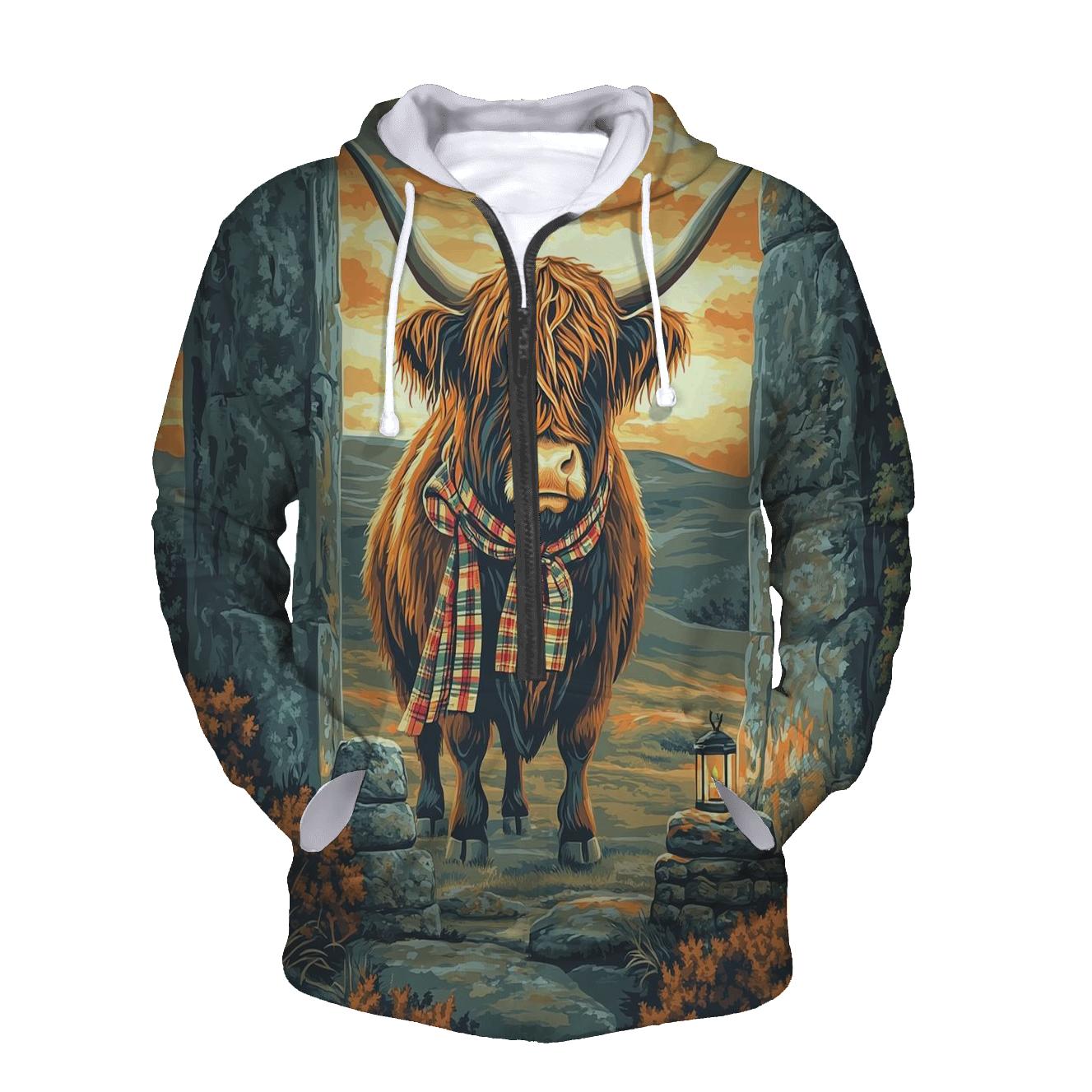 Stone Circle Highland Cow Sentinel printed hoodies