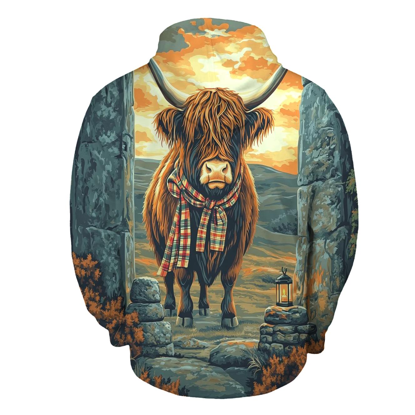 Stone Circle Highland Cow Sentinel printed hoodies