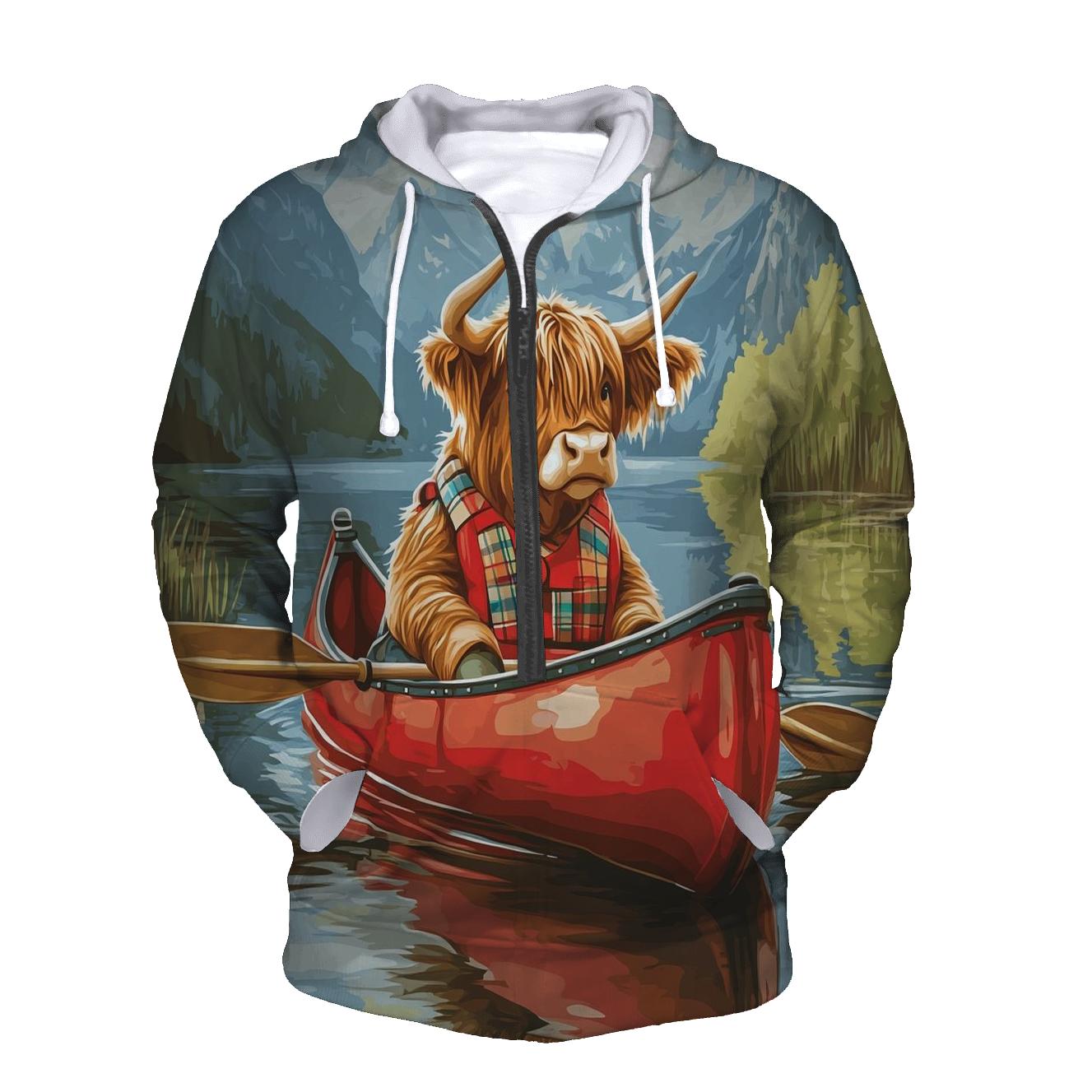 Highland Cow Canoe On The Quiet Loch heavyweight hoodies