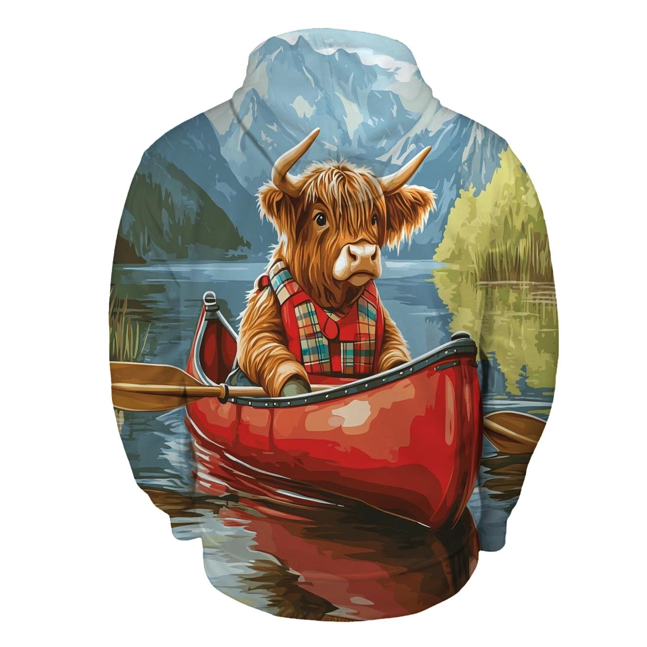Highland Cow Canoe On The Quiet Loch heavyweight hoodies