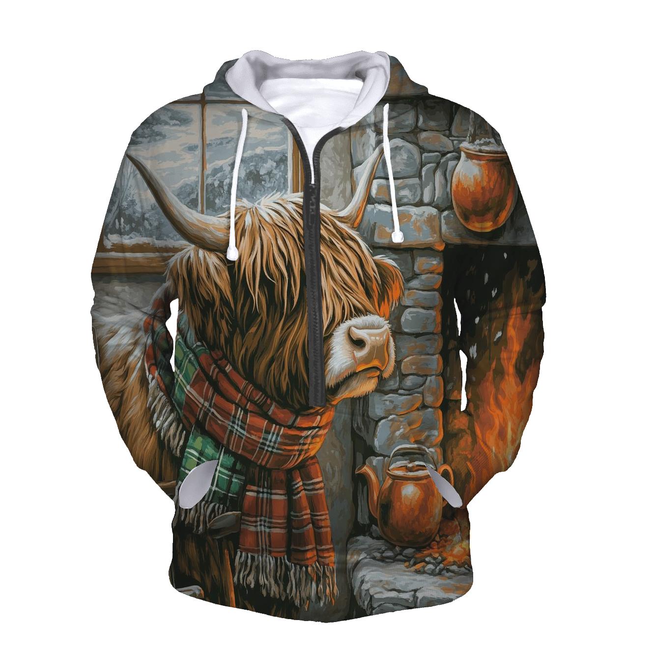 Winter Hearth Highland Cow Portrait hoodie designs