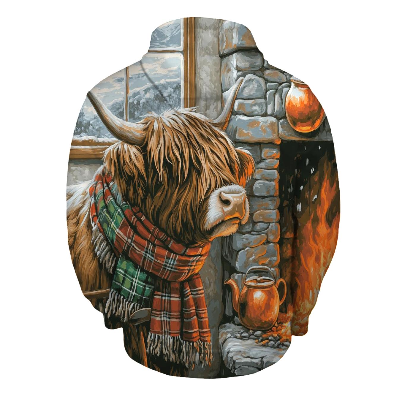 Winter Hearth Highland Cow Portrait hoodie designs