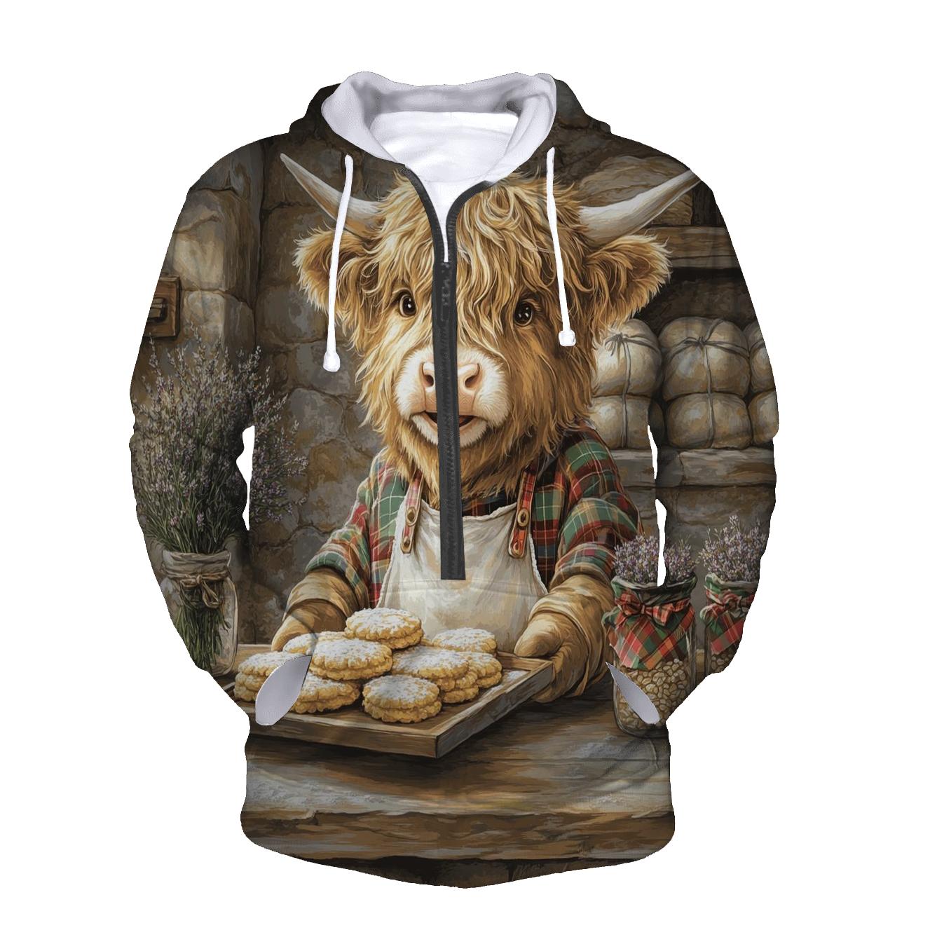 Highland Cow Baker At The Oatcake Stall designer hoodies