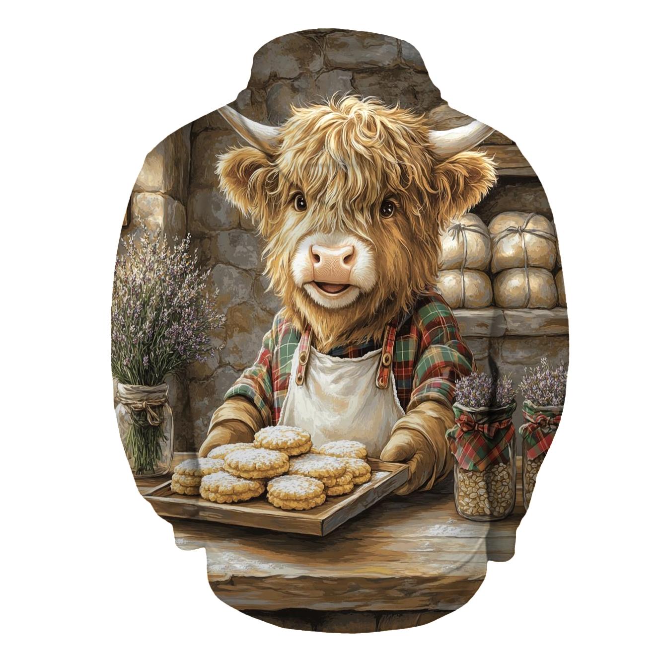 Highland Cow Baker At The Oatcake Stall designer hoodies
