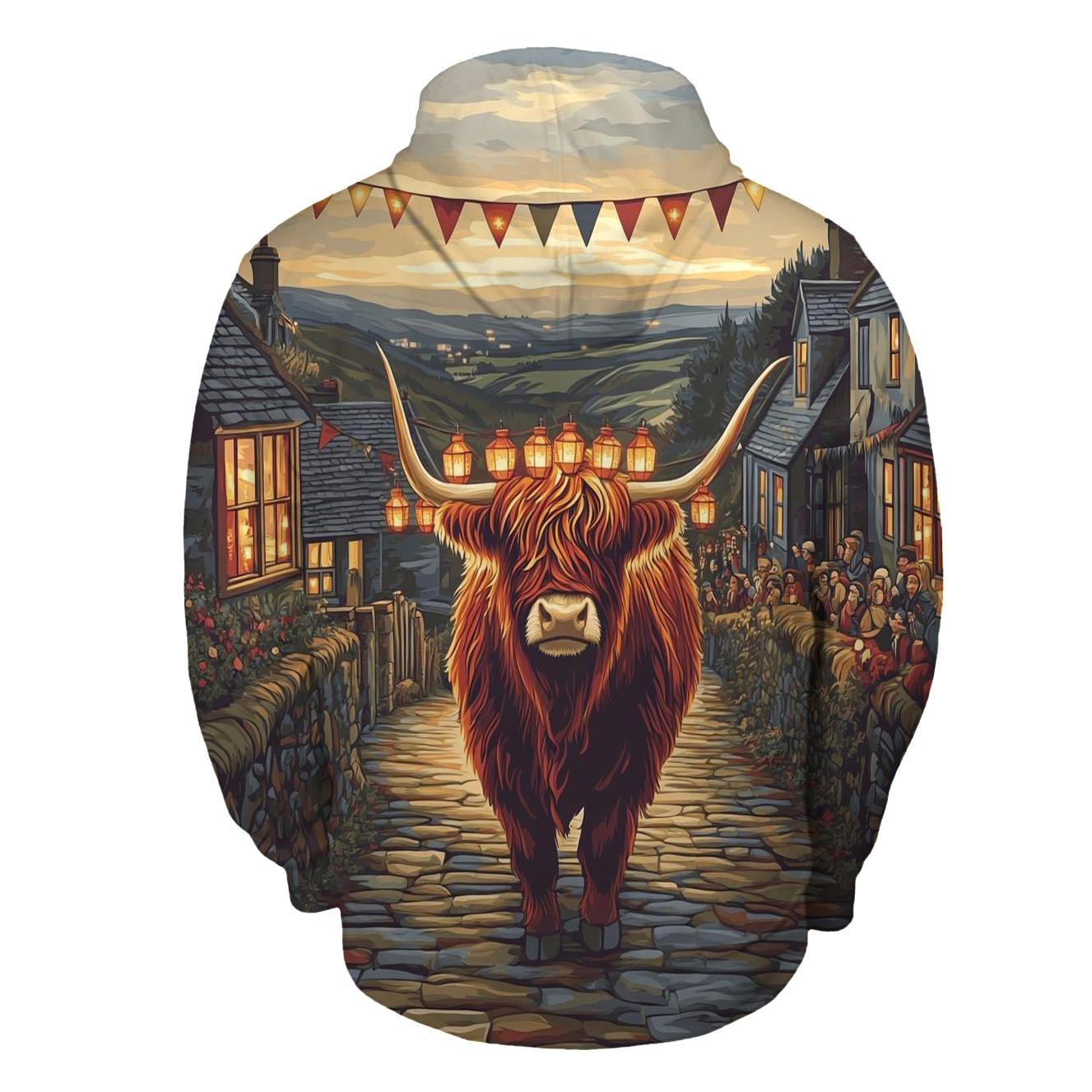 Lantern Festival Highland Cow Parade heavyweight hoodies