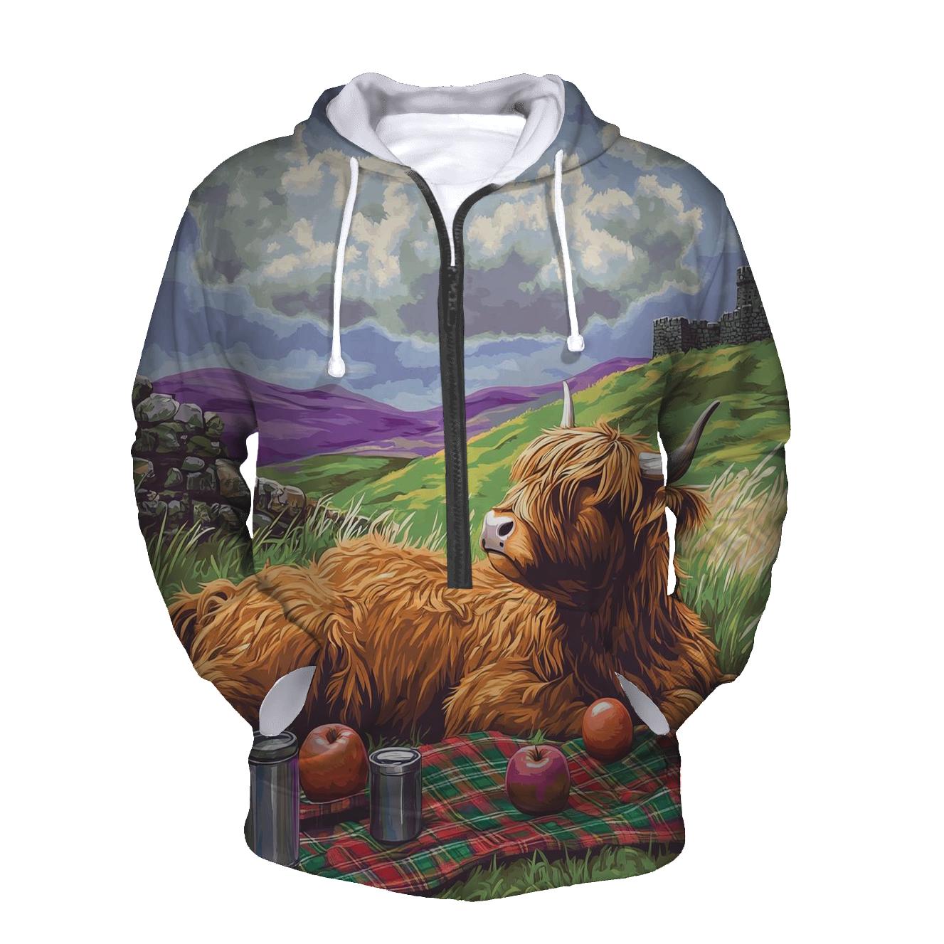 Highland Cow Cloud Watching Picnic premium hoodies