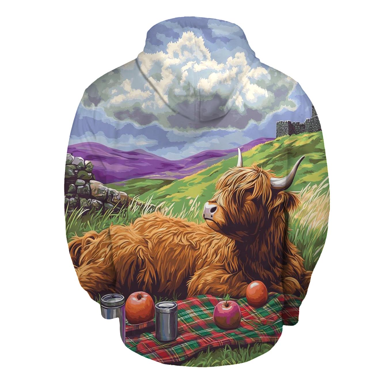 Highland Cow Cloud Watching Picnic premium hoodies