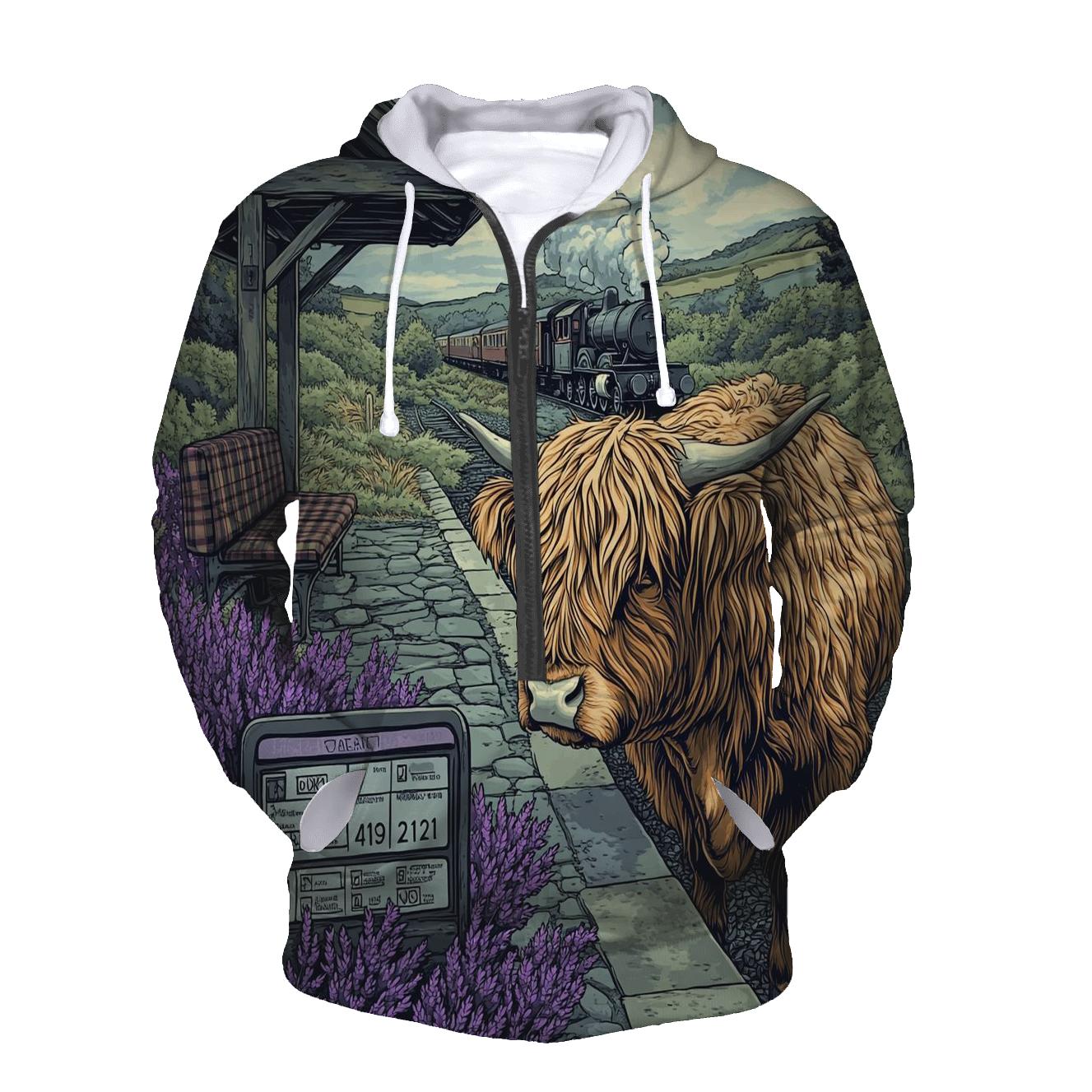 Highland Cow At The Old Railway Halt hoodie styles