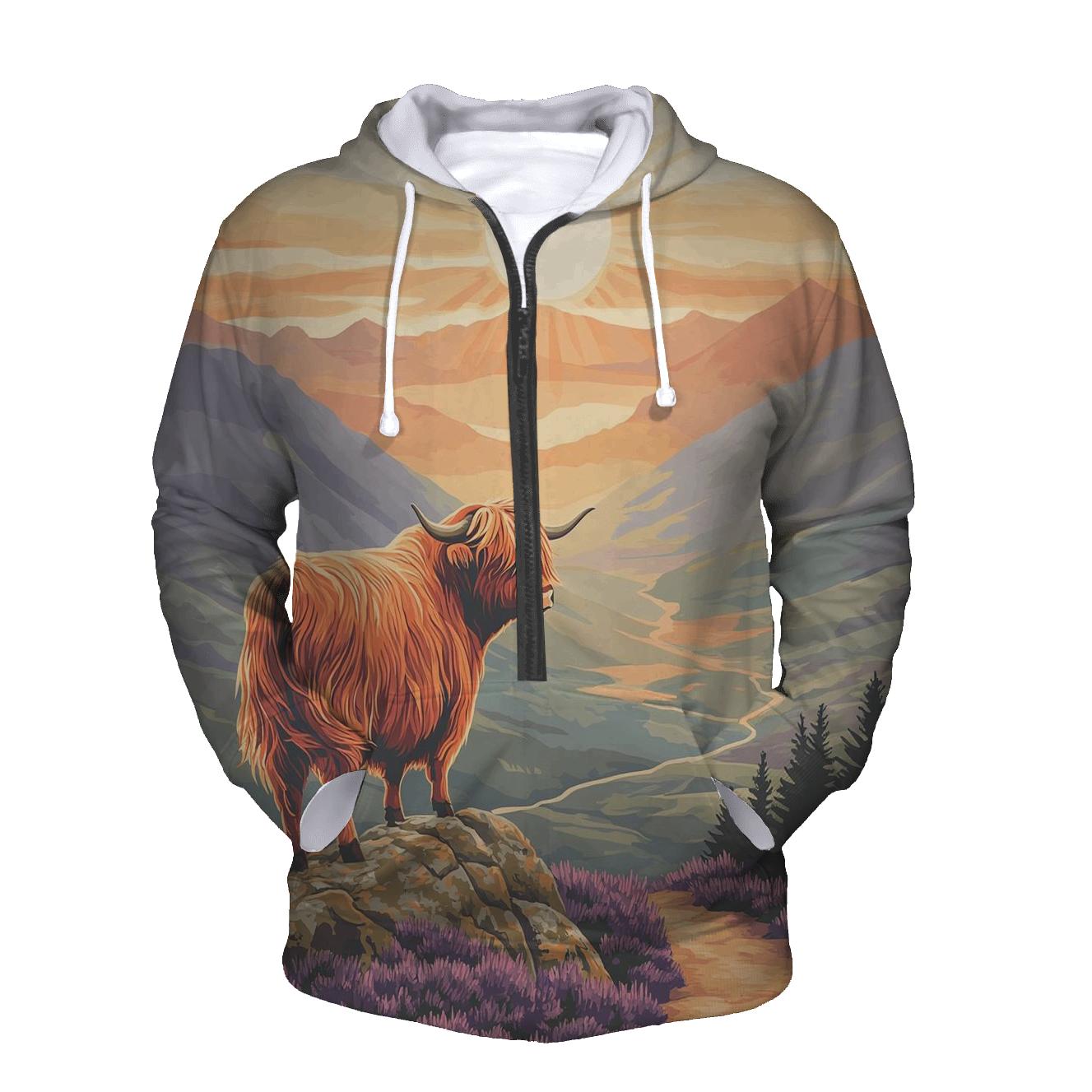 Highland Cow Sunrise On The Ridge lightweight hoodies