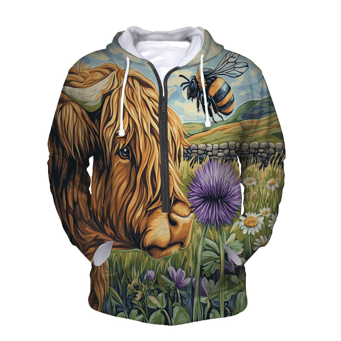 Highland Cow Bee Friend Meadow lightweight hoodies