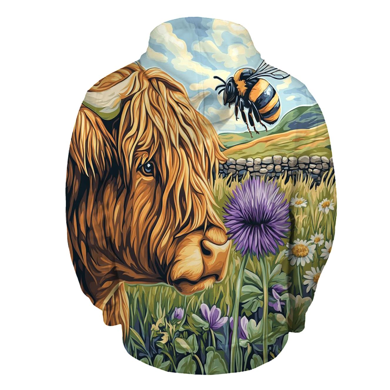 Highland Cow Bee Friend Meadow lightweight hoodies